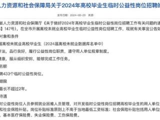 河北多地招公益性岗位限2024届未就业大学生：薪资为最低工资标准，可随时离职