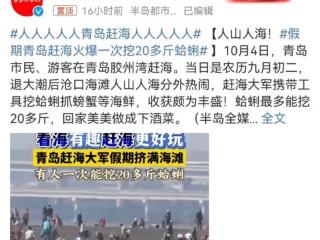 国庆假日，青岛这处海滩火了！蛤蜊一挖一麻袋，根本挖不完