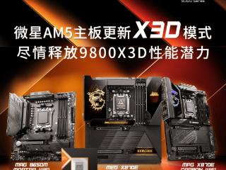 微星AM5主板更新X3D模式，9800X3D性能至多可提升20%