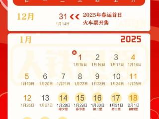 国铁 2025 年春运 1 月 14 日启动，今起开售首日火车票